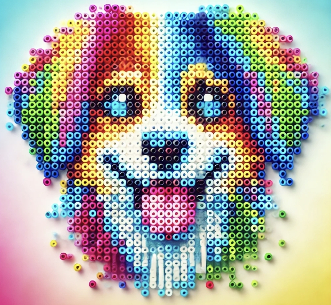 dog face made of iron-on beads